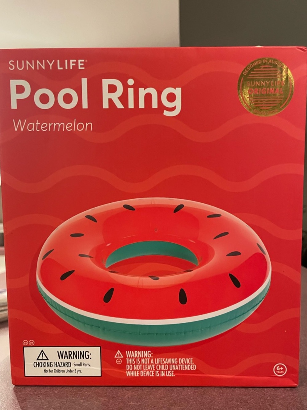 Sunnylife Original Sydney Australia Watermelon Pool Ring. New in box.14”x43”